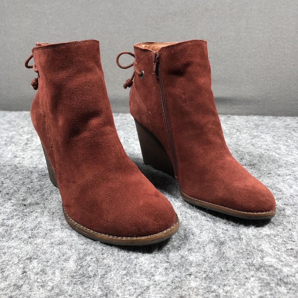 Lucky Brand Ankle Booties Womens 9 Brown Suede Wedge Zip Heel Round Toe Boots